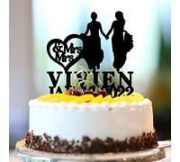 Acrilico Nero Lesbica Cake Topper Silhouette Lesbiche Sposa E Sposa Paese Wedding Cake Topper Lesbiche LGBTQ Bomboniere Personalizza Nome Data Est Lesbiche Coppia Regali 6 pollici