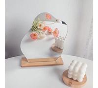 Acrilico Specchio Irregolare Senza Cornice Specchio Cosmetico，Wavy Mirror con la Base di Legno，per Camera da letto Soggiorno，Hotel Camera，Tavolo da Trucco e Chambre Deco