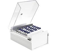 Acrimet Portacarte Organizzatore 4'' x 6’', Base in Metallo Resistente (Indice AZ e un Divisore di Plastica Include) (Base Bianco con Coperchio Trasparente in Plastica)