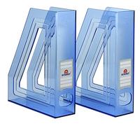 Acrimet Portariviste da Scrivania Verticale, Blu Trasparente, 2 Pezzi | Plastica resistente, per ufficio e casa, porta-cartelle e posta, design salvaspazio per l'organizzazione