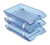 Acrimet Vassoio Facility Portalettere a 3 Ripiani/Organizzatore di Documenti per Scrivania, Frontale A4, Plastica (Colore Blu Trasparente)