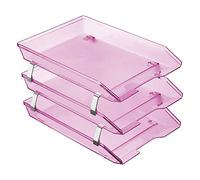 Acrimet Vassoio Facility Portalettere a 3 Ripiani/Organizzatore di Documenti per Scrivania, Frontale A4, Plastica (Colore Rosa Trasparente)