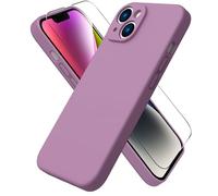 ACRONIX Cover in Silicone Per iPhone 14(6.1"),con 1 Pellicola Vetro TemPerato,Morbido Silicone Liquido Protezione Completa: Case Antiurto 3 Strati,Ultra-Sottile Custodia Per iPhone 14-Rosa malva