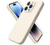 ACRONIX Cover in Silicone Per iPhone 14 Pro(6.1"),con 1 Pellicola Vetro TemPerato,Morbido Silicone Liquido Protezione Completa: Case Antiurto 3 Strati,Ultra-Sottile Custodia Per iPhone 14 Pro-Beige