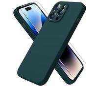 ACRONIX Cover per iPhone 14 Pro Max (6.7"), con 1 Pellicola in Vetro Temperato, Silicone Liquido Premium, Custodia Antiurto a 3 Strati, Fodera in Microfibra per iPhone 14 Pro Max Case-Verde Oliva