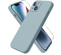ACRONIX Cover Silicone Per iPhone 14(6.1"),con 1 Pellicola Vetro TemPerato,Morbido Silicone Liquido Custodia Protezione Completa con Fodera in Microfibra,Ultra-Sottile Cover Per iPhone 14-Menta verde