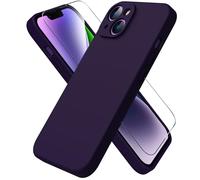 ACRONIX Cover Silicone Per iPhone 14(6.1"),con 1 Pellicola Vetro TemPerato,Morbido Silicone Liquido Custodia Protezione Completa con Fodera in Microfibra,Ultra-Sottile Cover Per iPhone 14-Viola scuro