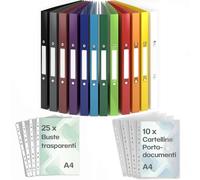 ACROPAQ - 12 x Raccoglitore ad anelli A4 - Incl. 10 x Cartelline Portadocumenti, 25 x Buste Trasparenti e 12 x Etichette per Dorso, 2 Anelli, Dorso 2,5 cm, Arco di Colore dalla collezione Natura