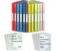 ACROPAQ - 12 x Raccoglitore ad anelli A4 - Incl. 10 x Cartelline Portadocumenti, 25 x Buste Trasparenti e 12 x Etichette per Dorso, 2 Anelli, Dorso 2,5 cm, Colore Estate dalla collezione Natura