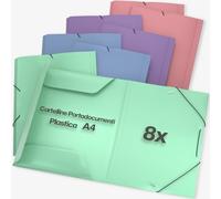 ACROPAQ - 8 x Cartella Elastica A4 - Fino a 200 Pagine, Larghezza Dorso 2,5 cm, Chiusura Elastica, Vento, Collezione colori 'Natura' - Cartelle con elastico, Cartella documenti A4