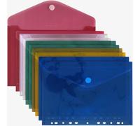 ACROPAQ Cartelle Portadocumenti-Confezione da 10 Portadocumenti Perforati A4 con Gancio e Chiusura ad Anello-Colori Assortiti(Trasparente, Verde,Blu,Giallo, Rosa)-11 Buchi e Spessore Resistente 0,17mm