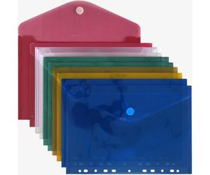 ACROPAQ Cartelle Portadocumenti-Confezione da 10 Portadocumenti Perforati A4 con Gancio e Chiusura ad Anello-Colori Assortiti(Trasparente, Verde,Blu,Giallo, Rosa)-11 Buchi e Spessore Resistente 0,17mm