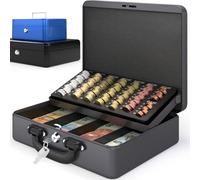 ACROPAQ Cassetta di sicurezza per soldi - (30 x 24 x 9 cm), Cassetta porta soldi con contamonete, Custodia premium, Con 2 chiavi incluse, Argento - Cassetta portavalori, Porta banconote