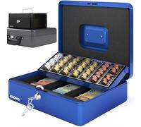ACROPAQ Cassetta di sicurezza - Cassetta porta soldi con vassoio conta-monete, Grande - Cassetta portavalori, Cassa soldi per custodire denaro - Blu