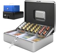 ACROPAQ Cassetta di sicurezza per soldi - (30 x 24 x 9 cm), Cassetta porta soldi con contamonete, Struttura in acciaio, Con 2 chiavi incluse, Argento - Porta banconote