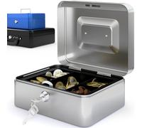 ACROPAQ Cassetta di sicurezza per soldi piccola - (20,5 x 16 x 9 cm), Cassetta porta soldi con contamonete, Struttura in acciaio, Con 2 chiavi incluse, Argento - Cassetta portavalori, Porta banconote