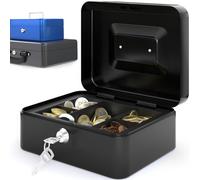 ACROPAQ Cassetta di sicurezza - Cassetta porta soldi con vassoio conta-monete, Piccola - Cassaforte piccola, Cassetta portavalori, Cassa soldi per custodire denaro - Nero