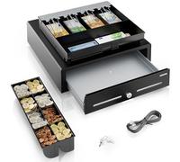 ACROPAQ Cassetto cassa - Compatibile con registratore cassa RJ11, 4 scomparti monete e 8 banconote, Cassetto in metallo con inserto rimovibile, Robusto (42 x 41 x 12 cm) - Cassetto cassa registratore