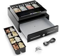 ACROPAQ Cassetto cassa - compatibile con stampanti scontrini RJ11, 8 scomp. monete & 4 banconote, Robusta scocca in metallo, Cassetto con inserto rimovibile, Compatto (34 x 33 x 10 cm) - Cassa