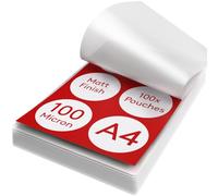 ACROPAQ Fogli plastificatrice A4 - Buste plastificazione, Finitura opaca, 100 micron, 100 pezzi, Texture morbida, Antiriflesso, Fogli per plastificatrice A4, Pouches A4