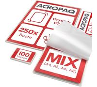 ACROPAQ Fogli plastificatrice MIX - Diversi formati, 100 micron, 250 pezzi (50 x A5, A6, A8), (100 x A4), Qualità premium, Superficie lucida, Angoli arrotondati - Plastificare fogli