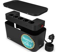ACROPAQ Scatola di immagazzinaggio cavo - Scatola copricavo con multipresa integrata con pin di terra, adatta per la Francia, porte USB-A e USB-C, Quick Charge 3.0 - Coperchio multipresa