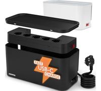 ACROPAQ Scatola Porta Cavi Con Ciabatta Multipresa - 5 Prese, Porte USB-C e USB-A, 2500 W - Nascondi Cavi TV, Elettrica - Nero