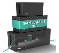 ACROPAQ Scatola porta cavi - Set 3 in 1, 24 x 12 cm, 32 x 13 cm, 41 x 16 cm, Nasconde facilmente cavi e prese, Impermeabile, Antiscivolo - Organizzazione dei cavi senza più grovigli - Nero