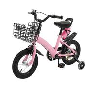 ACROSSPART Bicicletta per bambini dai 3 anni in su, 12 pollici, ragazzi e ragazze, con ruote stabilizzatrici e cestello, altezza regolabile, con doppio sistema frenante (rosa)