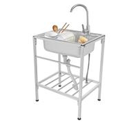 ACROSSPART Lavello in acciaio inox, con mobiletto, regolabile in altezza, lavabo indipendente, lavandino da cucina con rubinetto caldo e freddo (60 x 45 x 75 cm)