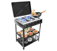 ACROSSPART Piano cottura a gas a 5 fuochi, fornello a gas portatile per esterni, campeggio, fornello a gas indipendente con rack a 2 livelli e controllo della temperatura individuale, fornello da