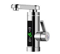 ACROSSPART Scaldacqua istantaneo, rubinetto elettrico da 3 KW con indicatore di temperatura a LED, in acciaio inox girevole a 360°, per cucina e bagno (argento)