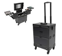 ACROSSPART Valigetta cosmetica trolley, 3 in 1, con 4 ruote universali e serrature anteriori e posteriori, per trucchi da viaggio, multifunzionale, grande per parrucchieri, truccatori, Nero , 37*24.3