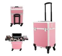 ACROSSPART Valigetta cosmetica trolley, 3 in 1, con vassoio pieghevole e ruote, multifunzionale, grande trucco, per viaggi, parrucchieri, trucchi, Colore: rosa., 24*34*47cm, moderno