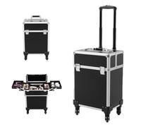 ACROSSPART Valigetta cosmetica trolley, 3 in 1, con vassoio pieghevole e ruote, multifunzionale, grande trucco, per viaggi, parrucchieri, trucchi, Nero , 24*34*47cm, moderno