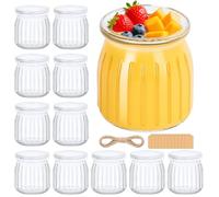 Acrrynii 12 pezzi Vasetti per Yogurt con Coperchio, 200ml Piccoli Vasetti Yogurt Vetro, Barattoli per Yogurt, Contenitori in Vetro per Budino e Yogurt