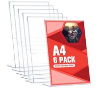 Acrrynii 6 Pezzi Espositore Plexiglass A4, Espositori da Tavolo A4 Forma di L, Porta Menu da Tavolo A4 in Acrilico Trasparente, Supporto A4 per Menu, Cartelli, Ristoranti, Hotel, Negozio, Ufficio