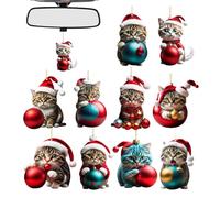 Acrylic Cat Decoration for Christmas - Ornamenti per albero di Natale unici | 10 x simpatico gatto pendente albero di Natale 2D ornamenti | Ornamento per la visualizzazione 'automobile | Indoor
