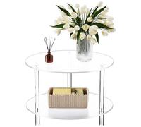 Acrylic Coffee Table, Round Center Table, 15.75x15.75in Modern Home Furniture, Authentic Double Layer Design, Aesthetic Decoration Style for Home, Studio, Hotel