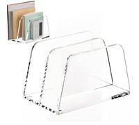 Acrylic File Organizer - Vertical Letter Sorter for School Study Bed Kitchen | Clear Acrylic with Stable Base, Desktop Letter Holder for Documents Cookbooks Bibles Albums Papers, 15x9x9cm Transparent