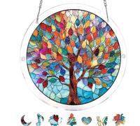 Acrylic Jigsaw Puzzle Suncatcher, Realistic Stained Glass Style Sun Catcher Puzzle Window Hanging for Women Mom Home Indoor Gardens