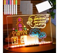 Acrylic Light up Drawing Board for Kids, LED Note Board with Colors, LED Note Boards with Adjustable Holder and 7 Colorful Pens (11.81 * 7.87 in)