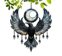 Acrylic Moon Raven Suncatcher - Garden Window Ornament System, 2D Light Catching Decor with Sunlight Reflection, Aesthetic Hanging, Decorative Panel Accessory, Home Accent for Indoor and Outdoor Space