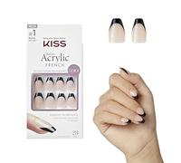 Acrylic Nude French Press-On Nails Kit - Flame Nero Unghie Finte Corte, Dual Form Gel Ricostruzione effetto Unghie, Kit Completo con Colla per Unghie Finte Adesive e Tip in Gel Manicure