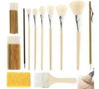 Acrylic Paint Brush Set - 12 Professional Wooden Handle Art Brushes, Soft Bristle Painting Tools for Pottery Ceramic Clay Watercolor Oil Gouache Canvas Craft | Artist Supplies Home Studio Classroom