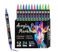 Acrylic Paint Marker - Paint Pens | Double Tip Rock Painting Pens, Fade-Resistant Permanent Marker Drawing Tools, Craft Supplies Artists Portable For Paper Glass Wood Canvas Ceramic Rock