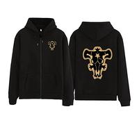 acsefire Felpa con Zip Anime Unisex Black Clover Felpa con Cappuccio a Manica Lunga Cosplay Pullover con Emblema del Toro Nero per i Fan di Asta