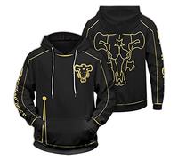 acsefire Felpa con Zip Anime Unisex Black Clover Felpa con Cappuccio a Manica Lunga Cosplay Pullover con Emblema del Toro Nero per i Fan di Asta
