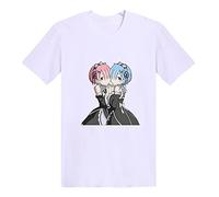 acsefire RE：Life in a Different World from Zero Maglietta Unisex Fashion Classic Wild Trend Maglietta Girocollo Emilia REM RAM Cartoon Print Summer Anime T-Shirt