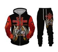 acsewater Abbigliamento Sportivo con Cavalieri Templari Set di Pantaloni da Jogging con Zip e Felpa con Cappuccio da Uomo Felpa con Cappuccio e Pantaloni Due Pezzi per l'outdoor